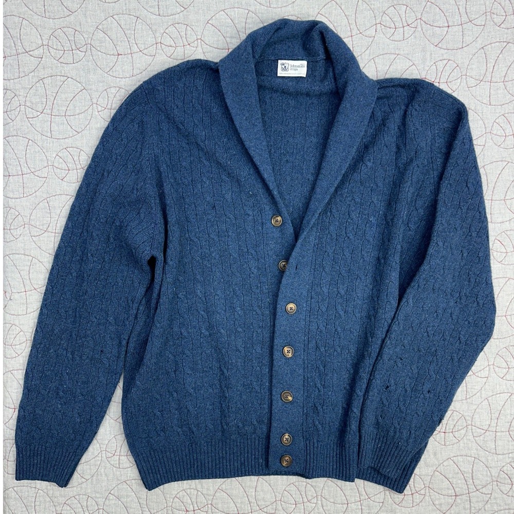 Johnstons of Elgin Cardigan Blue 100% Cashmere Knit Shawl Collar / Men's XXL